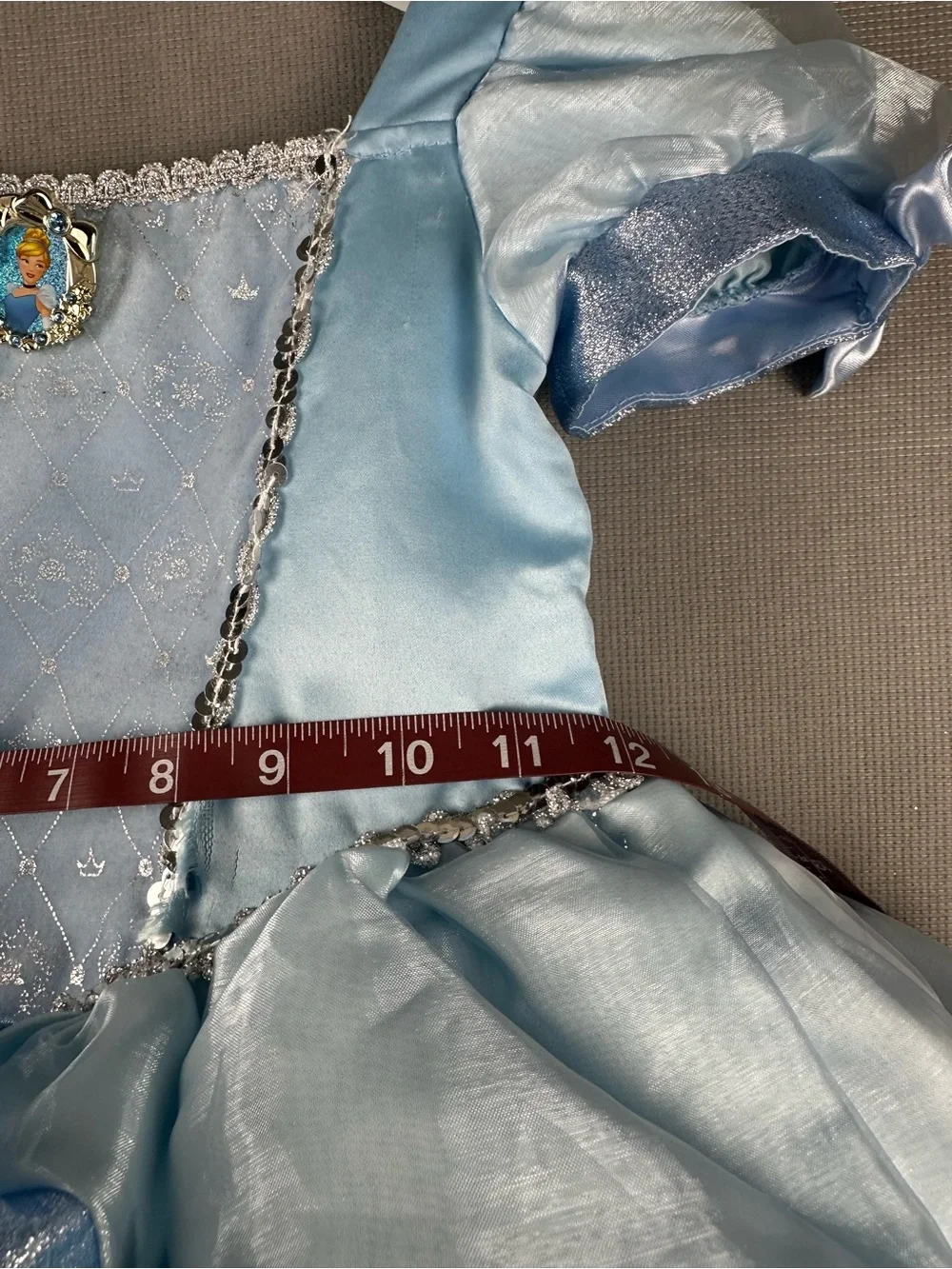 Cinderella Princess Costume Dress Girls Blue Satin Puff Sleeve Sparkle